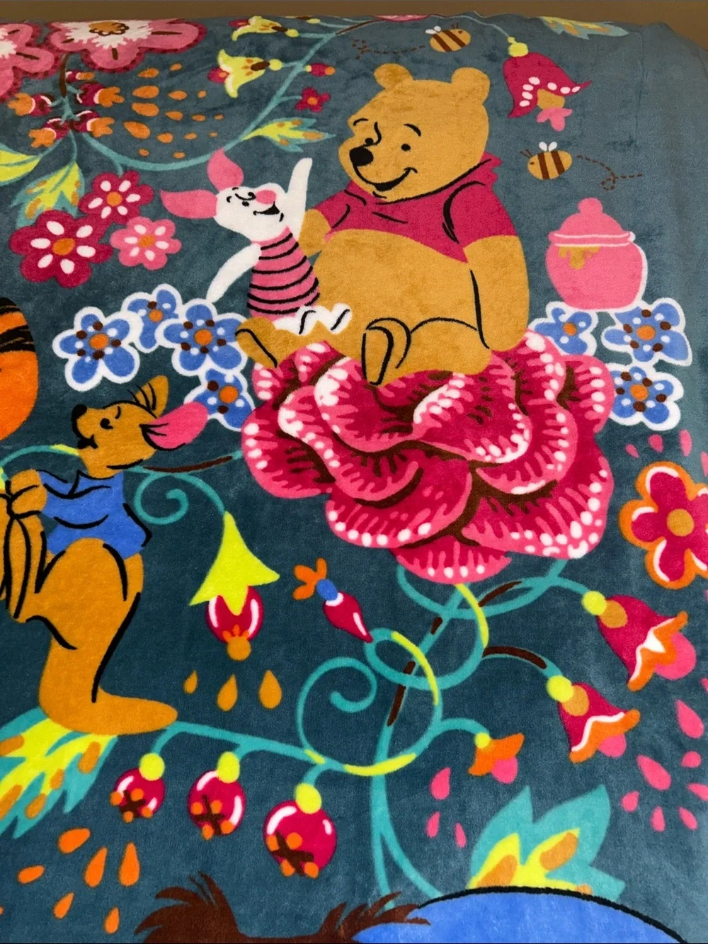 Vera Bradley Teal Floral Winnie the Pooh Throw Blanket 80”x50”